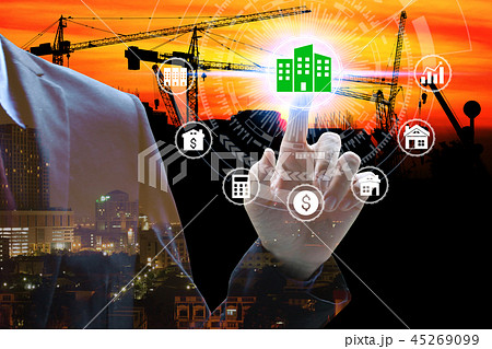 Finger touch with property investment icons Finger touch with property investment icons 45269099