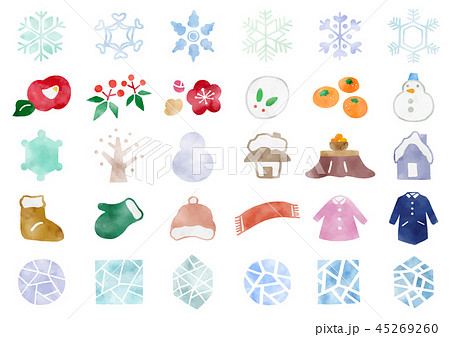 手描き 冬アイコン1 水彩のイラスト素材