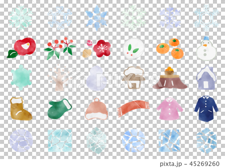 手描き　冬アイコン1　水彩 45269260
