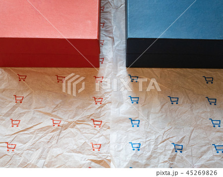 two gift boxes red and blue with wrapping paper two gift boxes red and blue with wrapping paper 45269826