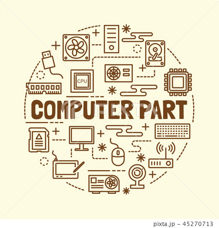 computer part minimal thin line icons set 45270713