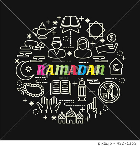 ramadan colorful gradient with line icons set 45271355