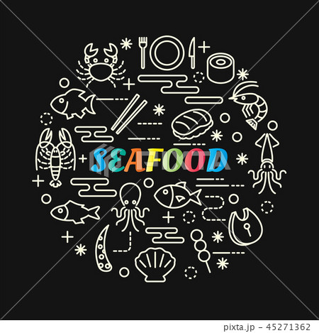 seafood colorful gradient with line icons set 45271362