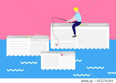 Man sit on computer window trying to catch webpage 45274164