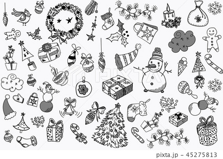 Merry Christmas and happy New Year design elements in doodle style Merry Christmas and happy New Year design elements in doodle style 45275813