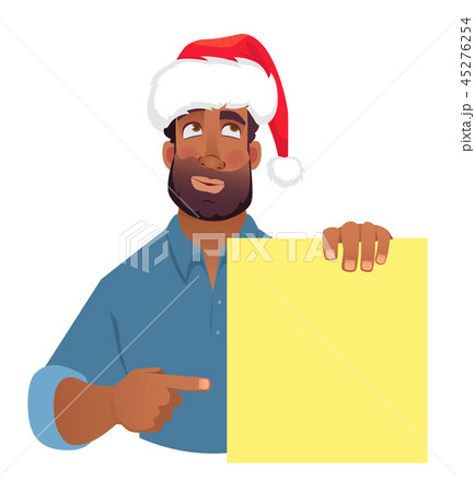 African man in hat holding blank banner. African man in hat holding blank banner. 45276254