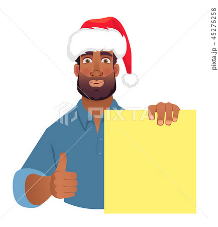African man in hat holding blank banner. 45276258