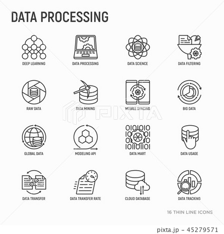 Data processing thin line icons set Data processing thin line icons set 45279571