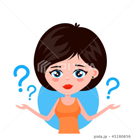 Young woman thinking standing under question Young woman thinking standing under question 45280656