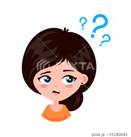Young woman thinking standing under question marks 45280682