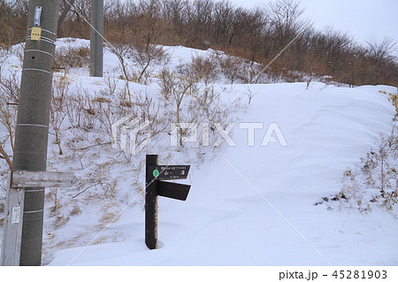 冬の群馬県立赤城公園の鳥居峠にある小沼、長七郎山に向かう道標 冬の群馬県立赤城公園の鳥居峠にある小沼、長七郎山に向かう道標 45281903