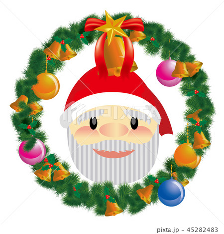 サンタクロースとクリスマスのリースイラスト｜Christmas lease