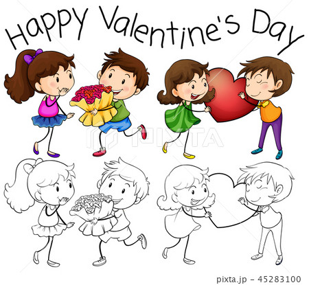 Doodle couple character on white background 45283100