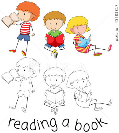 Doodle children reading a book Doodle children reading a book 45283817