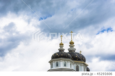 Beautiful church domes with gold crosses.  45291606