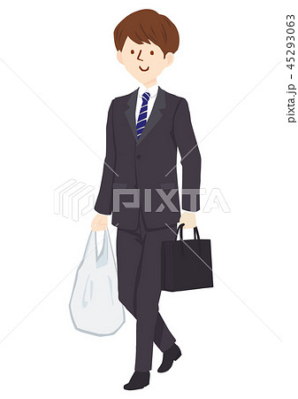 スーツ 男性 買い物袋のイラスト素材