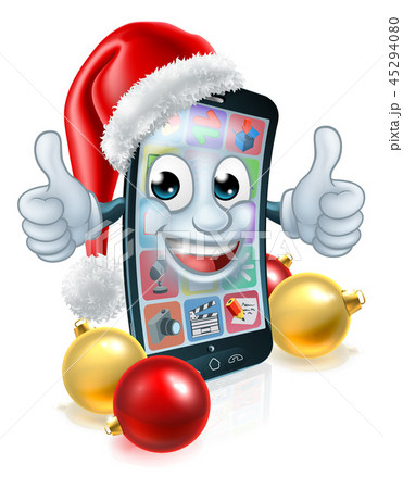 Cell Mobile Phone Christmas Mascot in Santa Hat 45294080