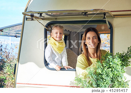 Motor mobile home. The family travels Motor mobile home. The family travels 45295457