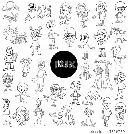 comic kids characters black and white set comic kids characters black and white set 45296779
