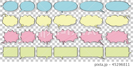 漫画風フキダシベーシック横書き用(手書風線画に落書き風着色の背景色と影あり) 45296811