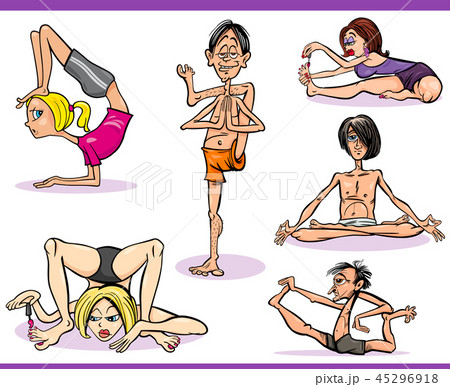 People In Yoga Position Humor Cartoonのイラスト素材