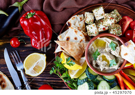 platter with vegetables and baba ganoush dip platter with vegetables and baba ganoush dip 45297070