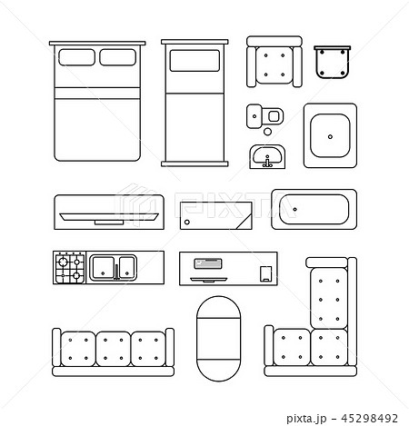 Large set of home furniture, simple black outline icons isolated on white Large set of home furniture, simple black outline icons isolated on white 45298492