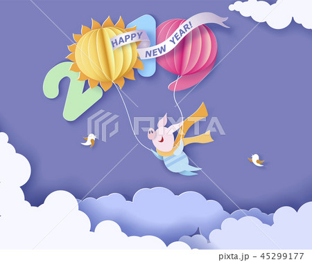 Happy New Year card. Color paper cut design 45299177