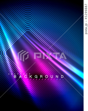 Neon glowing wave, magic energy and light motion background. Vector illustration 45299887