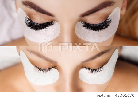 Eyelash Extension. Comparison of female eyes before and after. Hollywood, russian volume Eyelash Extension. Comparison of female eyes before and after. Hollywood, russian volume 45301070