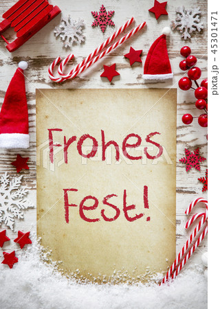 Flat Lay, Snow, Frohes Fest Means Merry Christmas Flat Lay, Snow, Frohes Fest Means Merry Christmas 45301471