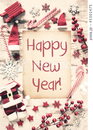 Nostalgic Christmas Flat Lay, Text Happy New Year Nostalgic Christmas Flat Lay, Text Happy New Year 45301475