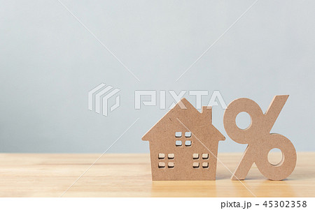 Percentage and house sign symbol icon wooden 45302358