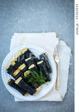 Tofu fried with nori on a plate 45302634