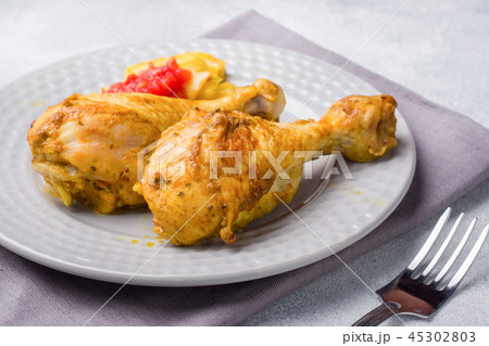 Baked chicken leg Shin with vegetables tomato Baked chicken leg Shin with vegetables tomato 45302803