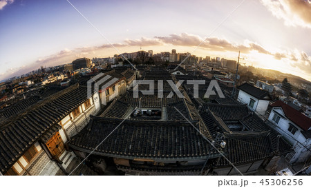 bukchon hanok village at sunset bukchon hanok village at sunset 45306256