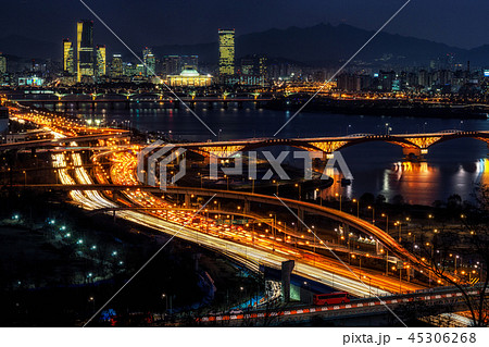 Night traffic over han river in seoul Night traffic over han river in seoul 45306268