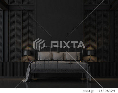Black bedroom with industrial loft style 3d render 45308324