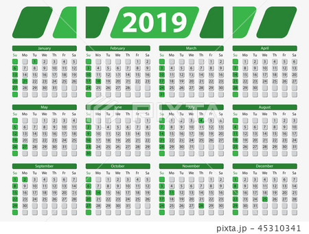 USA calendar 2019 with official holidays, 5x7 in USA calendar 2019 with official holidays, 5x7 in 45310341
