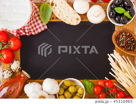 Charcoal menu board with homemade spaghetti Charcoal menu board with homemade spaghetti 45310965