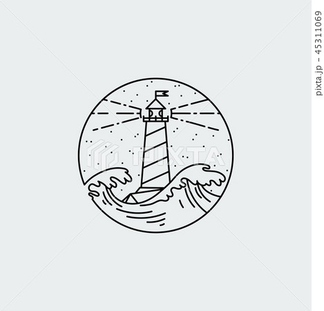 Vintage illustration of thin line sea beacon icon. 45311069