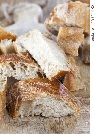 baguette cut into pieces baguette cut into pieces 45311638