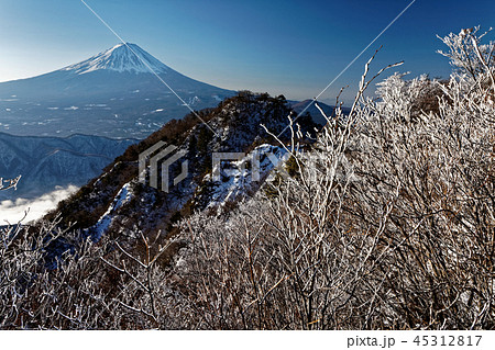 御坂山地・鬼ヶ岳の樹氷と富士山 45312817