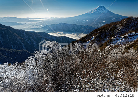 御坂山地・鬼ヶ岳の樹氷と富士山 御坂山地・鬼ヶ岳の樹氷と富士山 45312819