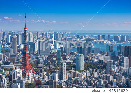 (東京都-都市風景)展望台から見る東京湾側風景2 (東京都-都市風景)展望台から見る東京湾側風景2 45312829
