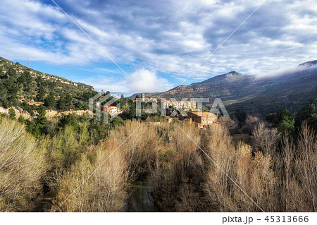 small village by montserrat mountain range 45313666