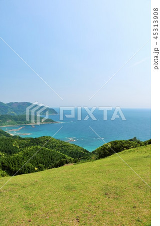 宮崎県　青空と青い海の岬 45313908