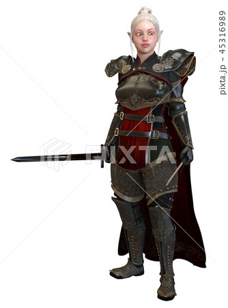 Woman elf warrior with swords isolated on white background 3D illustration 45316989