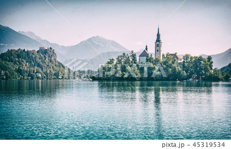 Lake Bled with castle and Assumption Church 45319534