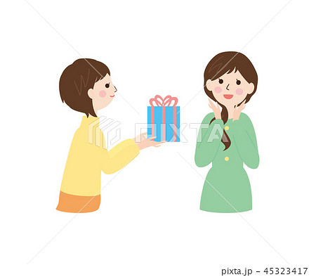 人物素材 プレゼントの受け渡しする女性達のイラスト素材 45323417 Pixta